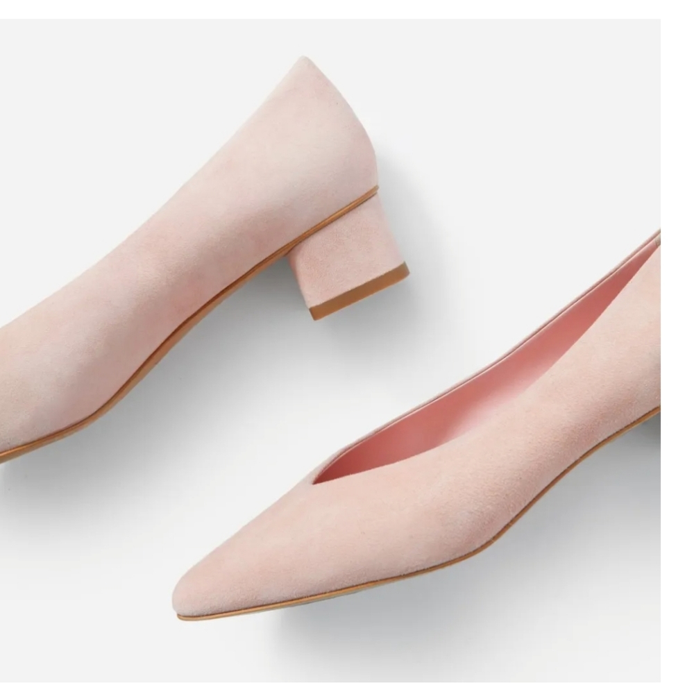 Everlane The V Heel Suede Pointy Toe  light Pink